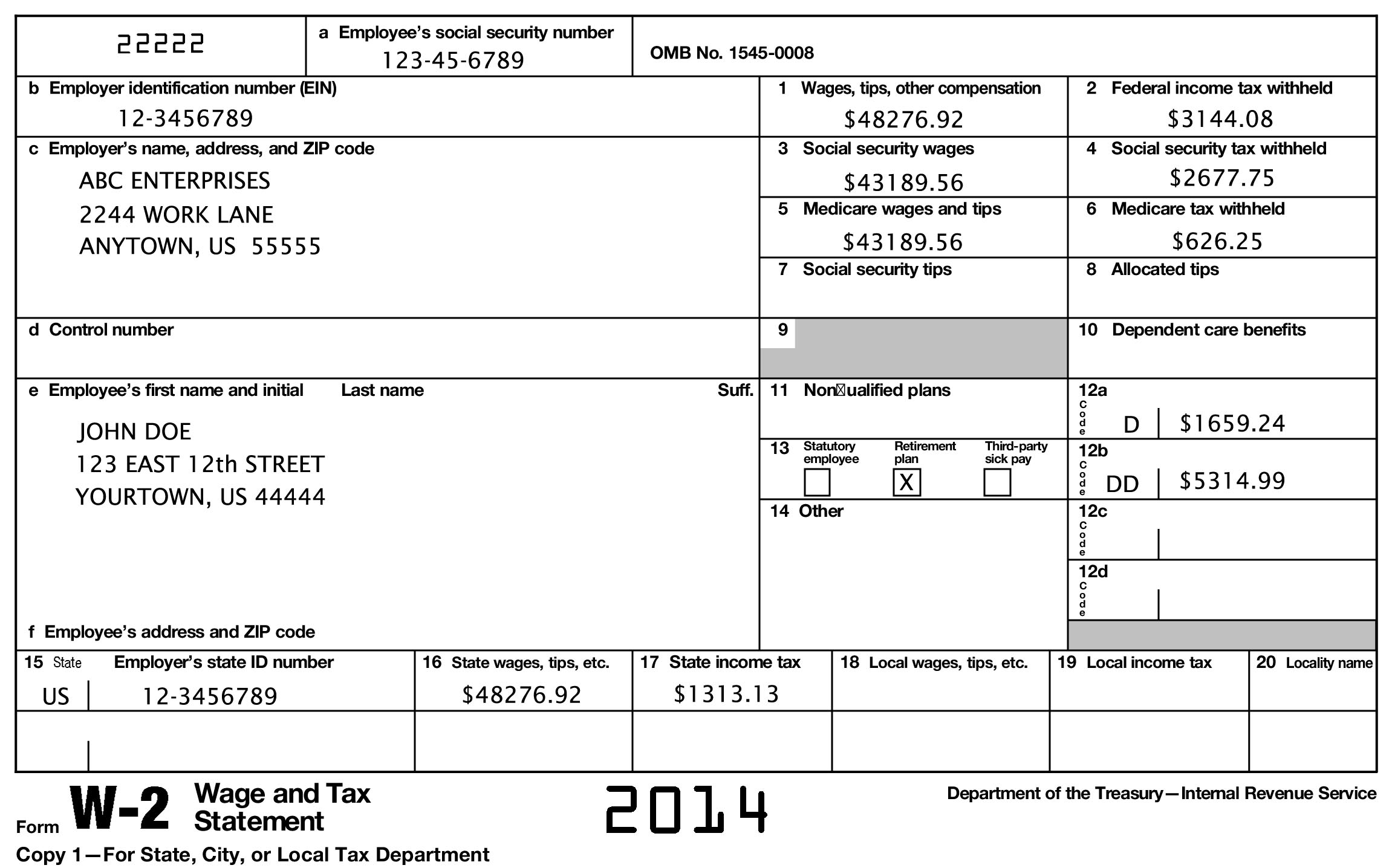 W2 Printable Forms